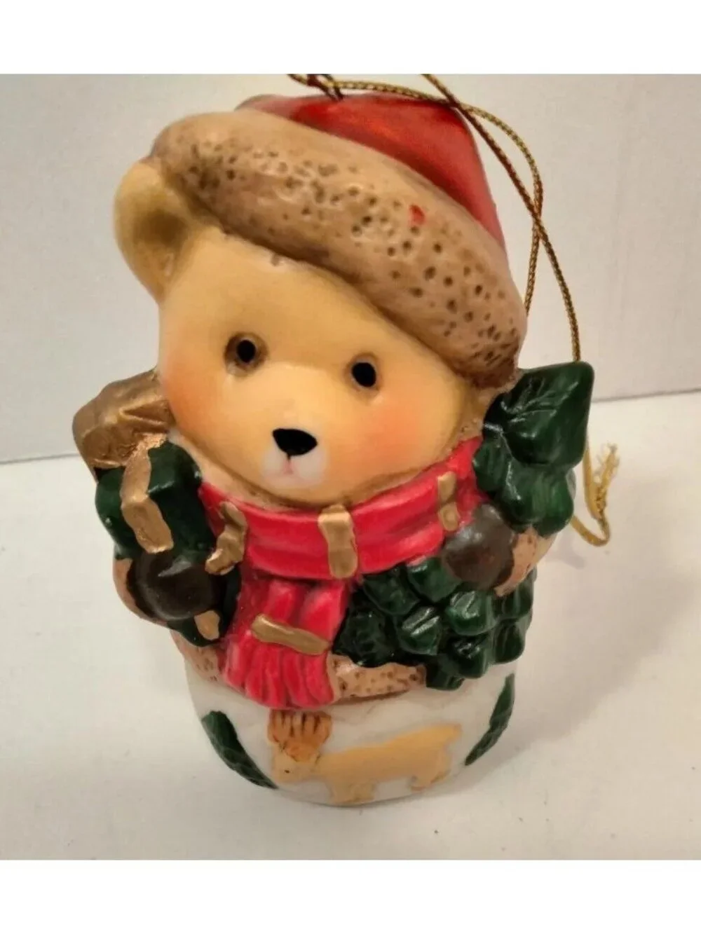 Bear Snowman Figure Santa Hat Christmas Tree Ornament Woodland Cottage Cabin
